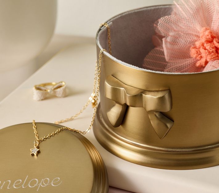 Ava Ribbon Keepsake Box, Brass & Suede | Pottery Barn Kids