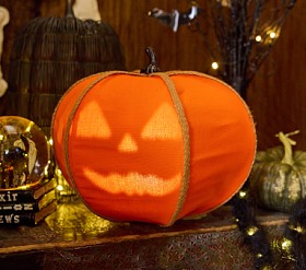 Light-Up Linen Pumpkin with Motion-Activated Sounds | Pottery Barn