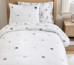 Embroidered Baseball Stripe Duvet Cover & Shams