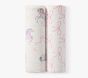 Unicorn Bows Organic Muslin Bib, Burp &amp; Swaddle Set