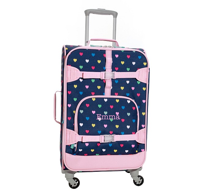 Mackenzie Navy Pink Multi Hearts Spinner Luggage | Pottery Barn Kids