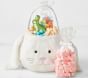 Williams Sonoma &amp; pbk White Long Fur Bunny Easter Filled Gift Bucket
