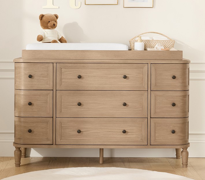 Aubrey Extra-Wide Nursery Dresser & Topper Set, Gray/Seadrift