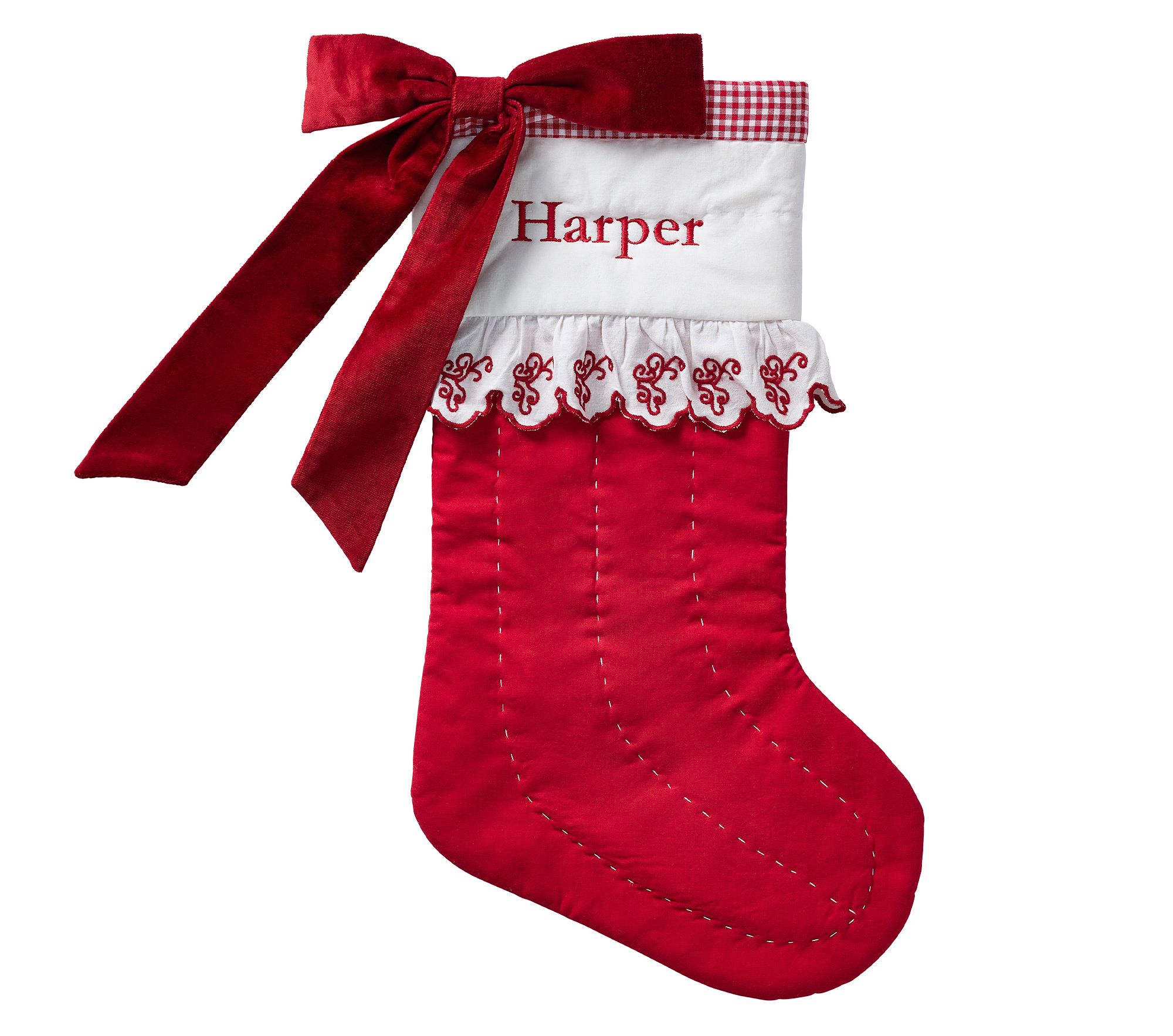 Solid Ruffle Cuff With Bow Quilted Christmas Stocking