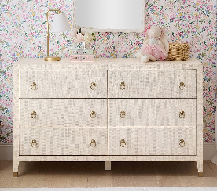 AERIN Raffia Extra-Wide Dresser, Whitewash, In-Home Delivery, Beige/Natural