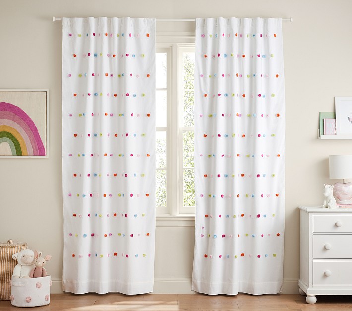 Bright Pom-Pom Cotton Blackout Curtain | Pottery Barn Kids