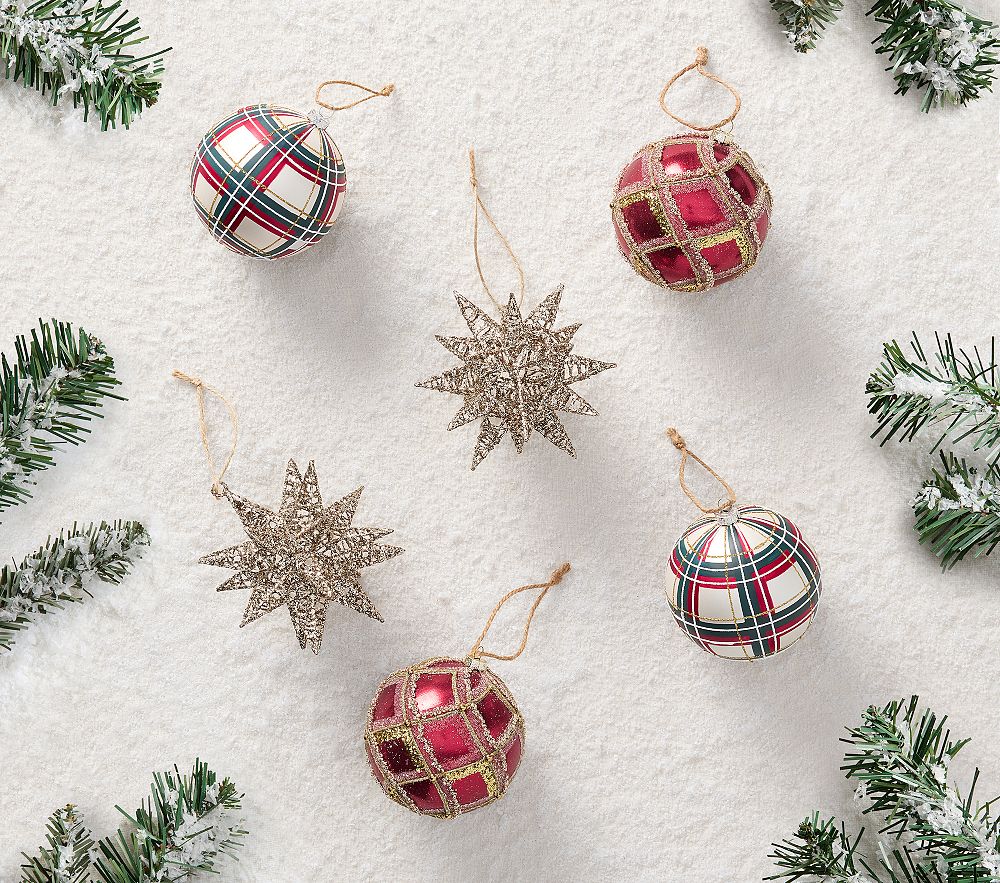 Heritage Glitter Mixed Ornaments, Set of 6 - Set of 6