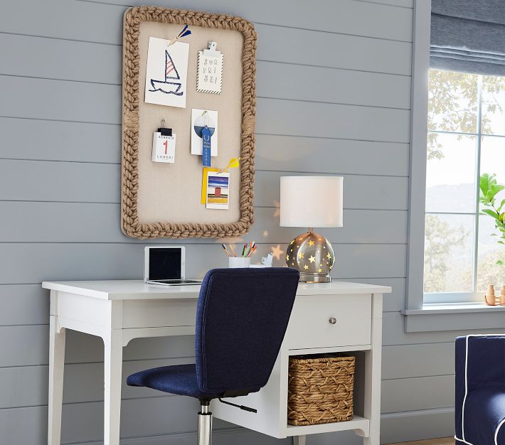 Brushed Nickel Base Square Upholstered Kids Desk Chair | Pottery