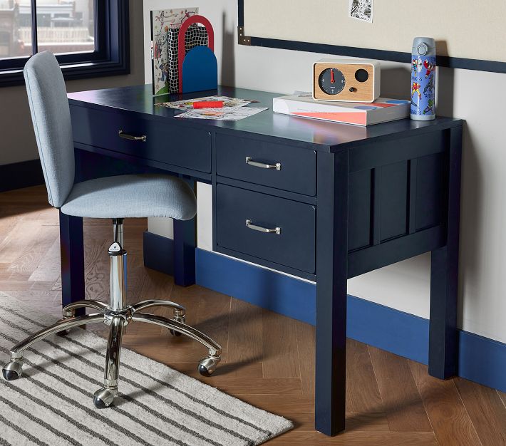 Brushed Nickel Base Square Upholstered Kids Desk Chair | Pottery
