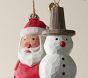 Shatterproof Wooden Santa and Snowman Ornaments, Set of 2