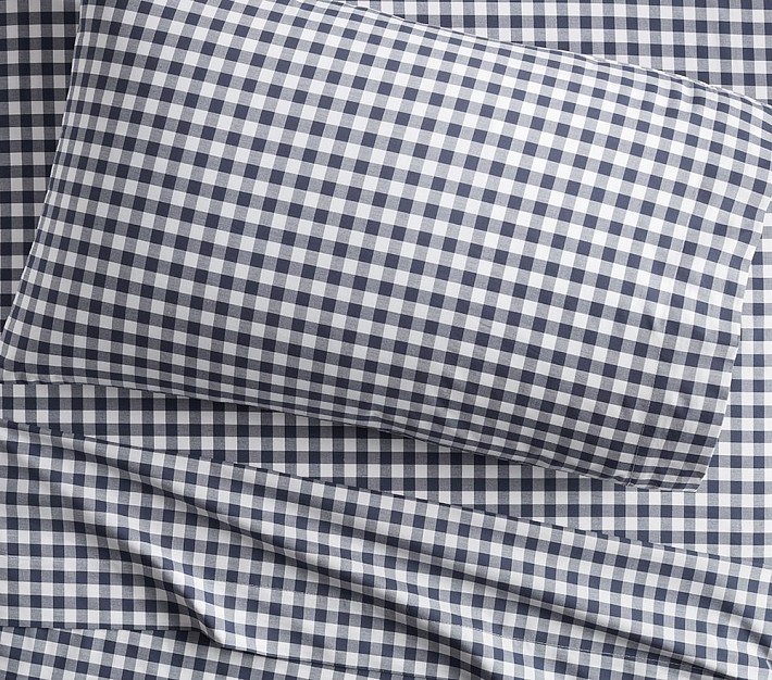 Organic Check Sheet Set, Queen, Navy