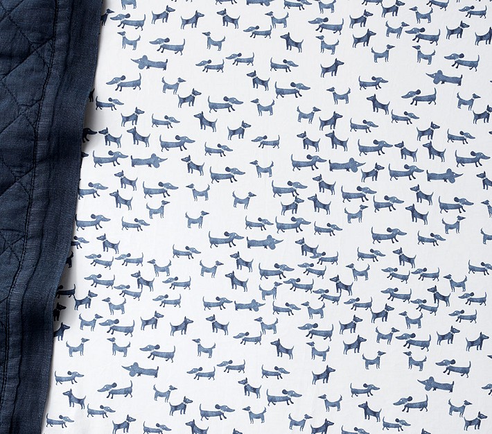 Watercolor Dog Mini Crib Fitted Sheet, Mini, Navy
