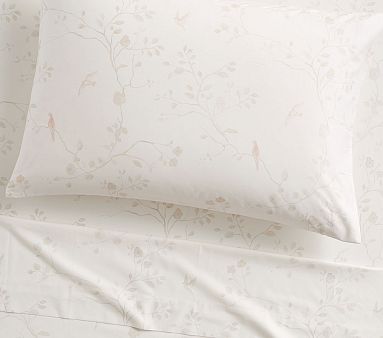 Monique Lhuillier Sateen Floral Bird Sheet Set, Twin, Blush