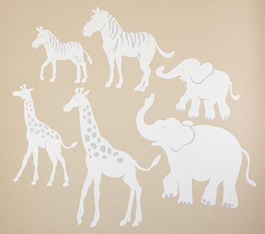 White Safari Animal Decals, Set of 2