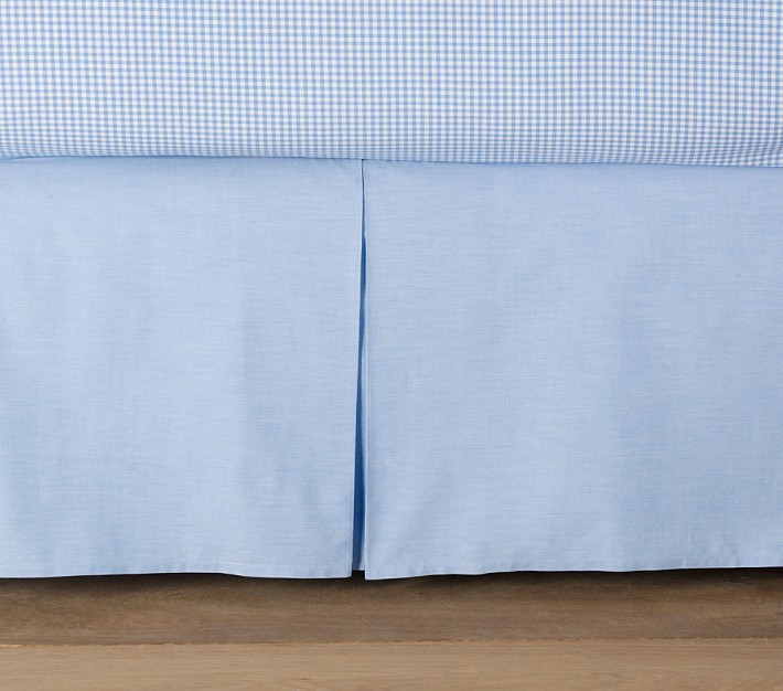 Chambray Pleated Bed Skirt, Twin, Blue