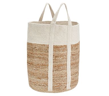 White Woven Jute Basket, Large
