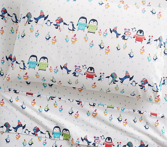 Flannel Icy Penguin Organic Sheet Set & Pillowcases