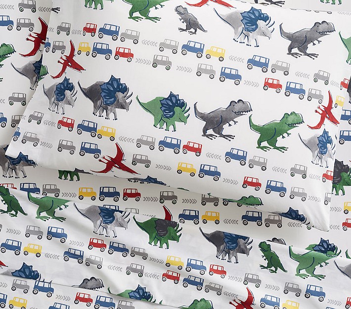 Organic Dino Safari Sheet Set, Standard Pillow Case, White Multi