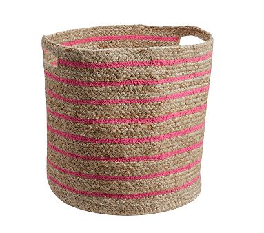 Stripe Rafia Storage Large Bright Pink