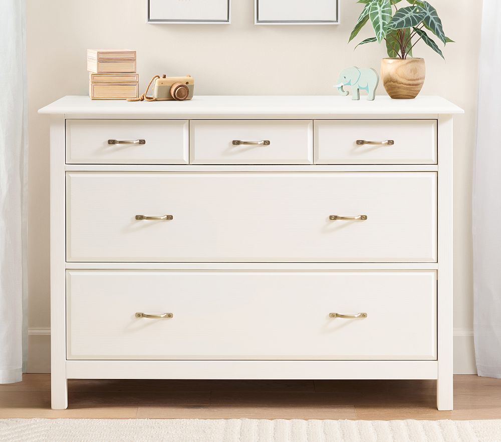 white 5 drawer dresser FUFU&GAGA 5-Drawer 33.5 in. Width, Wooden Stylish Chest of Drawers, Dresser, Storage Cabinet with Open Shelf L-THD-180097-02-c and a lamination process ensures a consistent white finish throughout Classic 5-Drawer Dresser - Pecan
