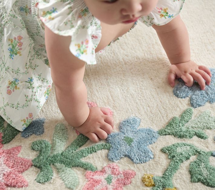 Hill House Home Floral Border Oval Rug | Pottery Barn Kids