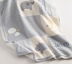 Hippo Heirloom Sherpa-Backed Patchwork Knit Baby Blanket