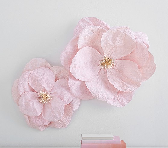 Jumbo Crepe Pink Paper Flowers Set of 2 | Kids Wall Decor