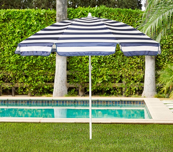 blue stripe patio umbrella Business & Pleasure Co. The Unrivaled in its size and beauty 9ft Stripe Umbrella - Indigo