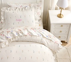 Embroidered Floral Ruffle Cotton Duvet & Shams