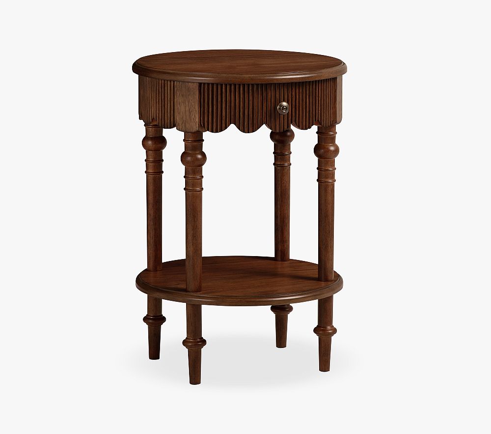 Chris Loves Julia Scallop Side Table (16") - Heritage Walnut, UPS Delivery