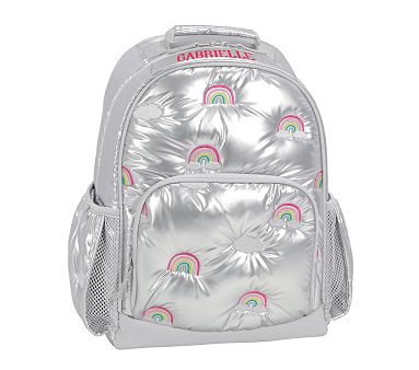 Mackenzie Puffer Metallic Silver Rainbows Duffle | Pottery Barn Kids