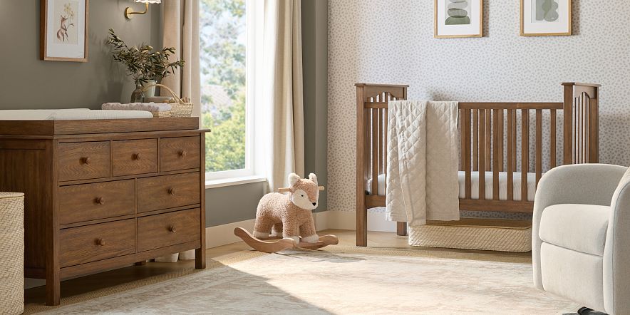 light brown crib and dresser Windsor Sandstone Crib + Dresser + Chifferobe + Nightstand 4 Piece Set –  Lakeland Baby and Teen Furniture