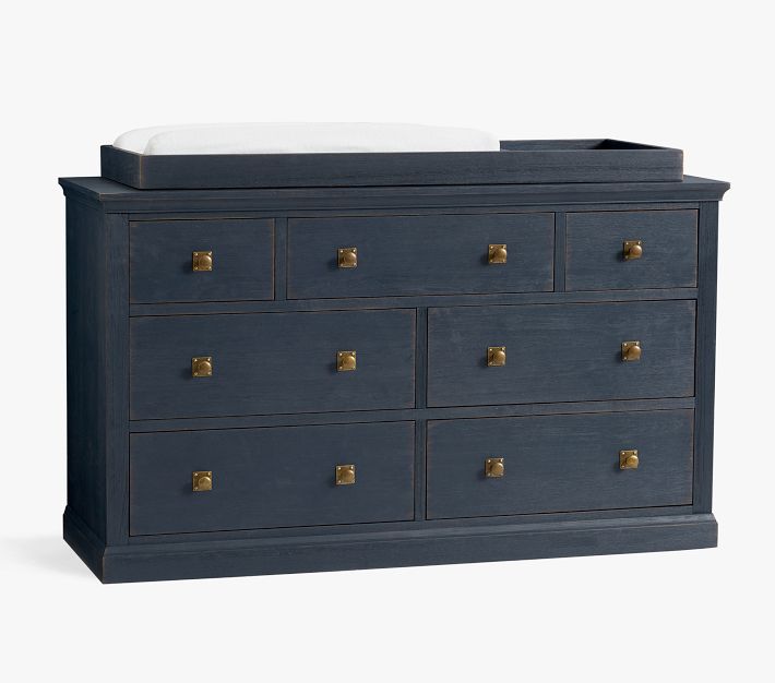 navy blue changing table dresser Charlie 7-Drawer Changing Table, Blue/Weathered Navy, White Glove Delivery