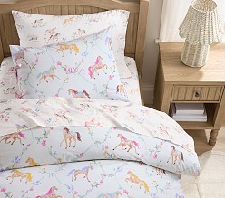 Floral Horse Reversible Organic Cotton Duvet & Shams