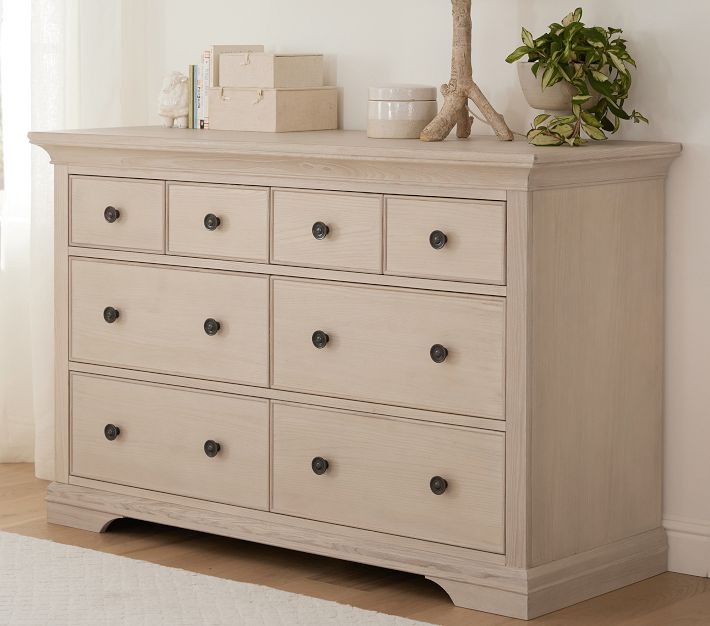 cream dresser for nursery Larkin Extra-Wide Nursery Dresser, Gray/Seadrift
