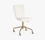 Open Box: Square Upholstered 4-Leg Desk Chair - Recycled Bunny Fur Ivory, Antique Brass