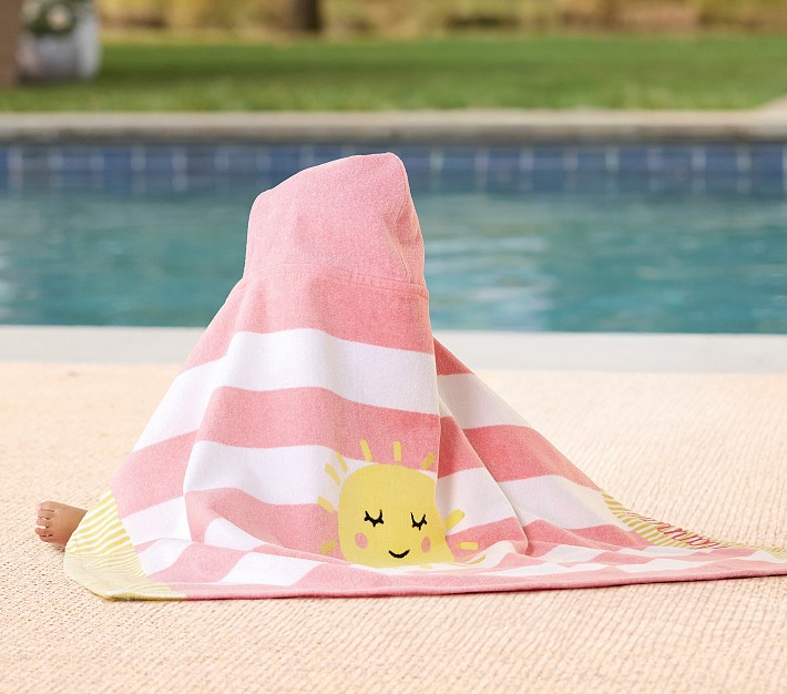 Rugby Stripe Flamingo Baby Beach Hooded Towel UPF 50+ | Pottery Barn Kids