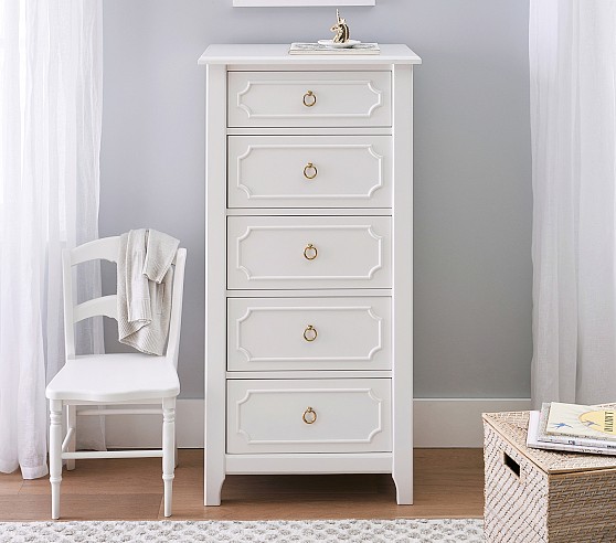tall narrow white dresser 6 Drawer Dresser, 55 Inch White for Bedroom, Modern Farmhouse Style Chest of Drawers for Bedroom Living Room, Wood Rustic Tall Clothing Organizer for Closet, Living Room, Hallway Designed with 5 English dovetail drawers that have wooden gliders Tall Slim Chest Drawers White