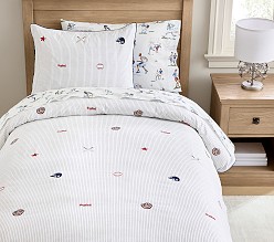 Embroidered Baseball Stripe Cotton Duvet Cover & Shams
