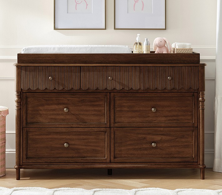 Chris Loves Julia Scallop 7-Drawer Dresser, Brown/Heritage Walnut