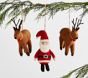 Santa with Reindeer Felted Wool Ornaments, Set of 3
