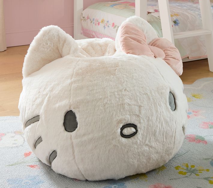 Anywhere Beanbag™ Hello Kitty® Faux Fur Ivory | Pottery Barn Kids