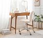 Round Upholstered Desk Chair, Brushed Nickel Base