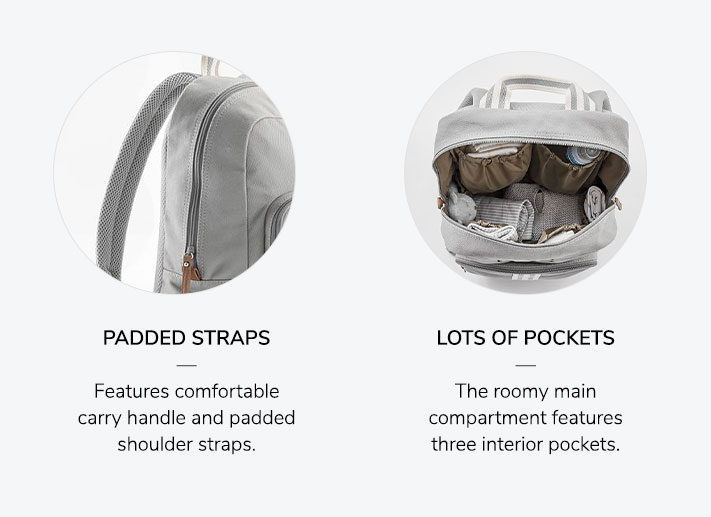 Padded Straps: Features comfortable carry handle and padded shoulder straps. Lots of Pockets: The roomy main compartment features three interior pockets.