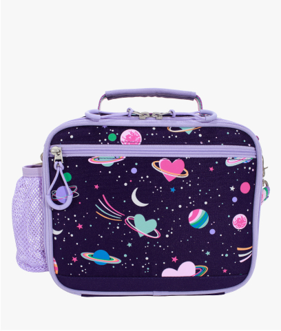 Front-facing image of Mackenzie Adaptive Lunch Box in Heart Galaxy print.