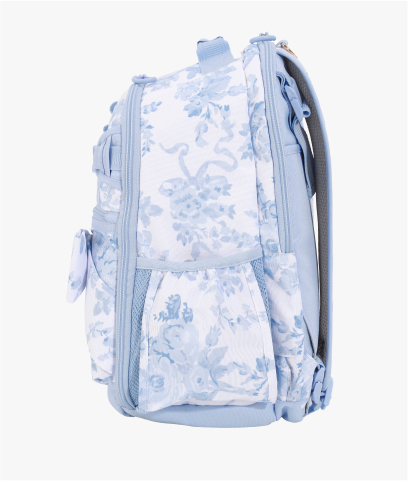 Side-facing image of Mackenzie Adaptive Backpack in LoveShackFancy print.