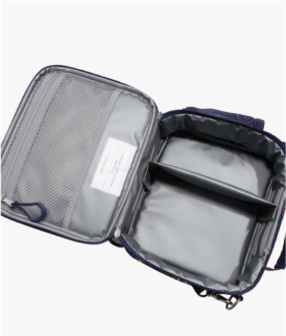 Image of Mackenzie Adaptive Lunch Box in Remy Race Car print, showing interior compartments.