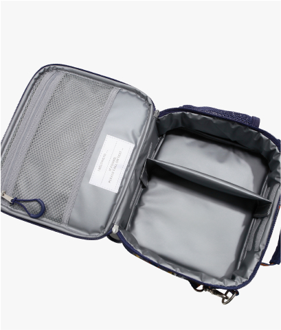 Image of Mackenzie Adaptive Lunch Box in Dreamy Foil Hearts print, showing interior compartments.