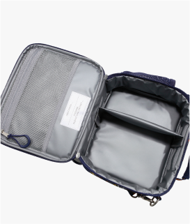 Image of Mackenzie Adaptive Lunch Box in Monster Trucks print, showing interior compartments.
