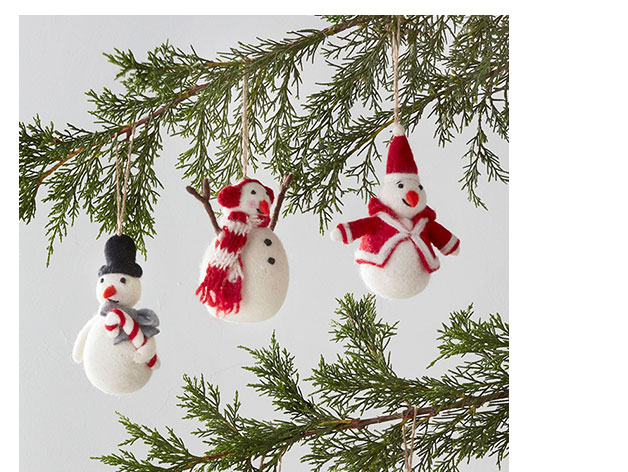 Snowmen Felted Wool Ornaments